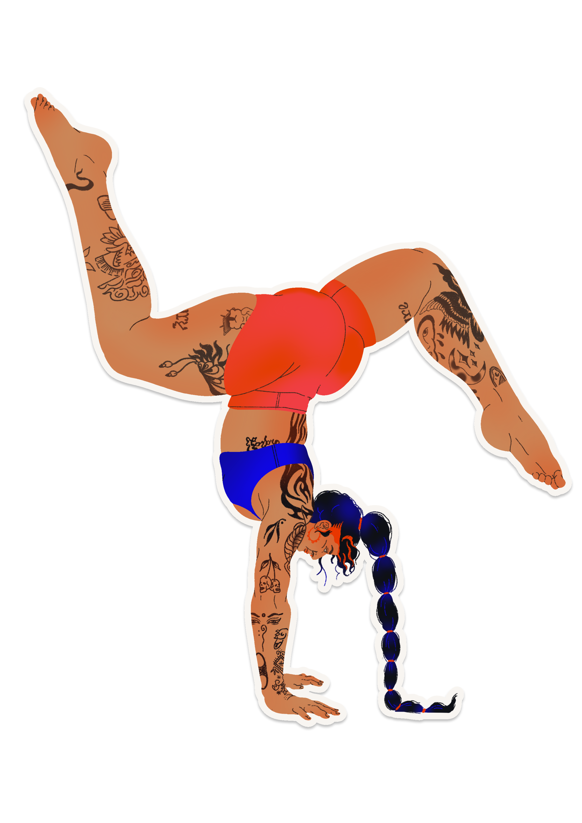 Sticker illustration of Olive doing a handstand